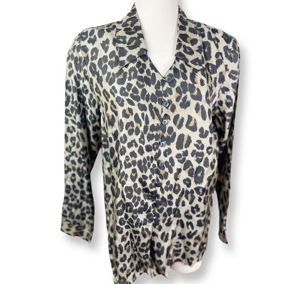 Vintage 100% Silk Oversized Leopard Print Oversized Womens Shirt/Blouse - Picture 1 of 6